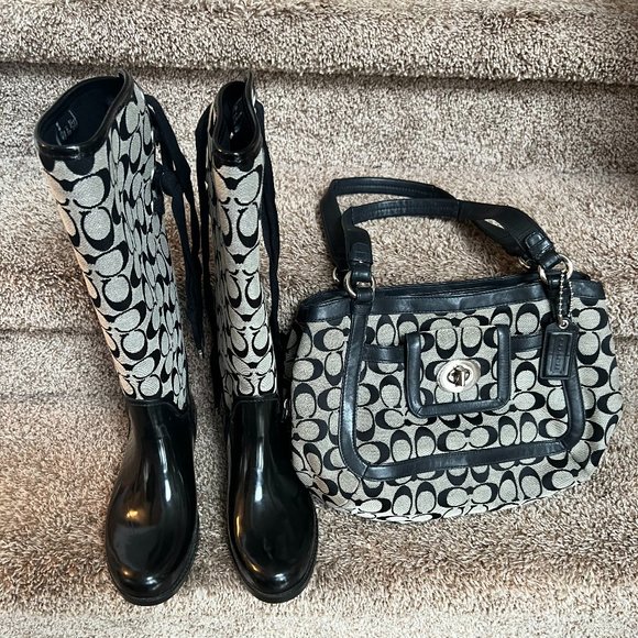 Coach Women's Monogram Canvas Boots and Handbag Lot - Picture 1 of 16